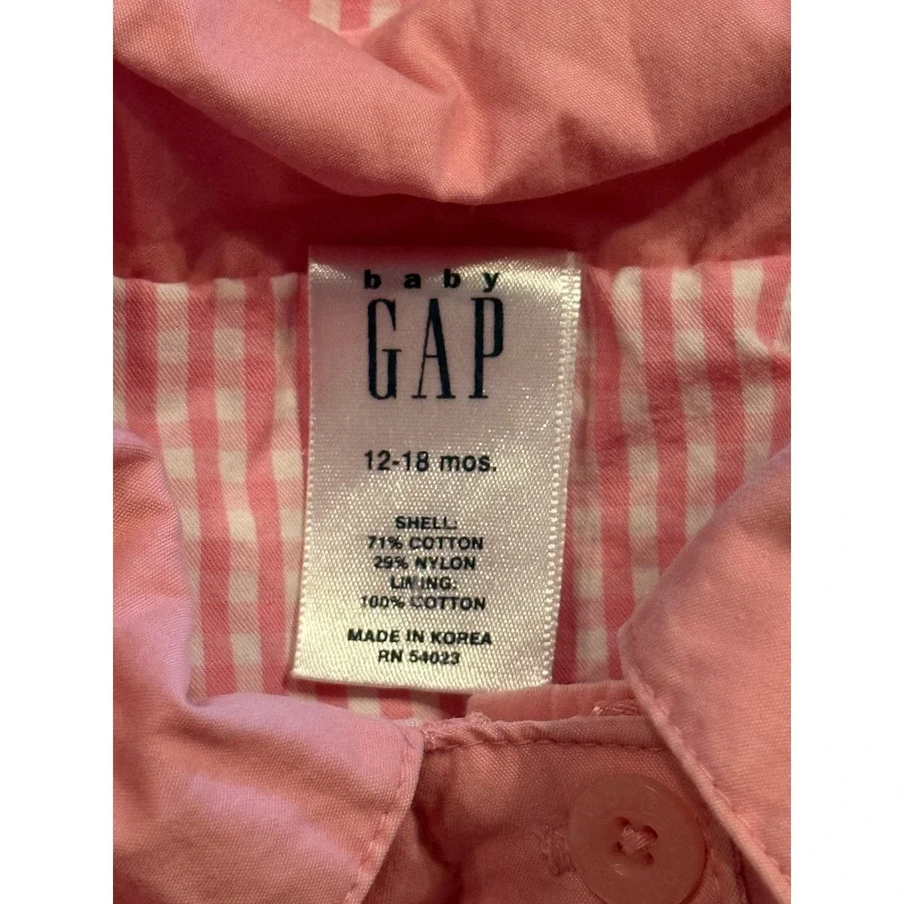 Baby Gap Pink Hooded Gingham Lined Jacket Girls 12-18 Months RN 54023